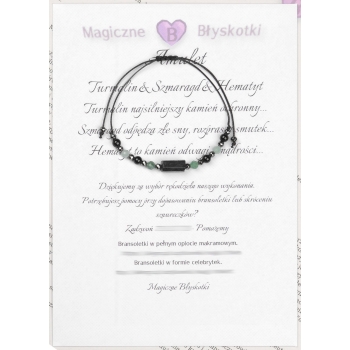 Bransoletka celebrytka czarny TURMALIN SZMARAGD HEMATYT ochrona i optymizm